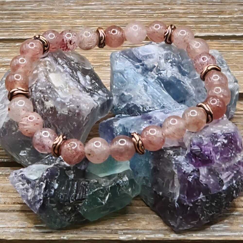 Strawberry Quartz and Copper Beaded Bracelet